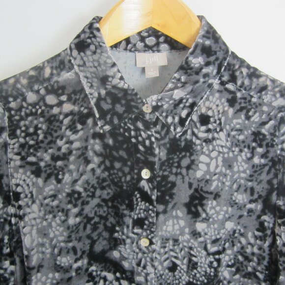 J Jill Womens Small Black Gray Burnout Velvet LS Shirt Silk Rayon Soft S - Picture 9 of 13